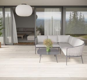 grey rattan garden lounge corner sofa on aluminium frames, all weather patio outdoor furniture pavilion