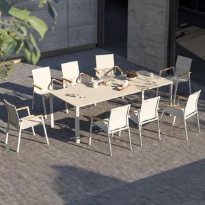 white modern garden dining table and patio outdoor chairs all weather aluminium and fabric sling aspen apollo