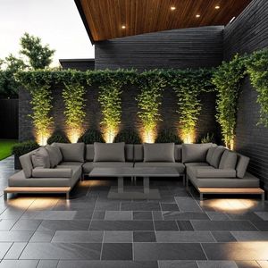 large u shaped garden outdoor sofa in aluminium and all weather fabric sunbrella grey adjustable back rests motion