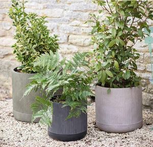 set of 3 fibre clay garden patio planters round cylinder cutsdean
