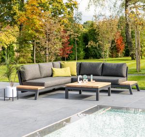 garden corner lounge sofa set grey aluminium all weather cushions empire patio lounging