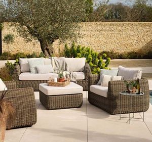 rattan garden lounge sofa set modern skala all weather weave in brown with deep cushions indoor outdoor
