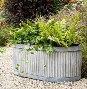 set of 3 modern ribbed metal oval garden planters outdoor patio pots vence