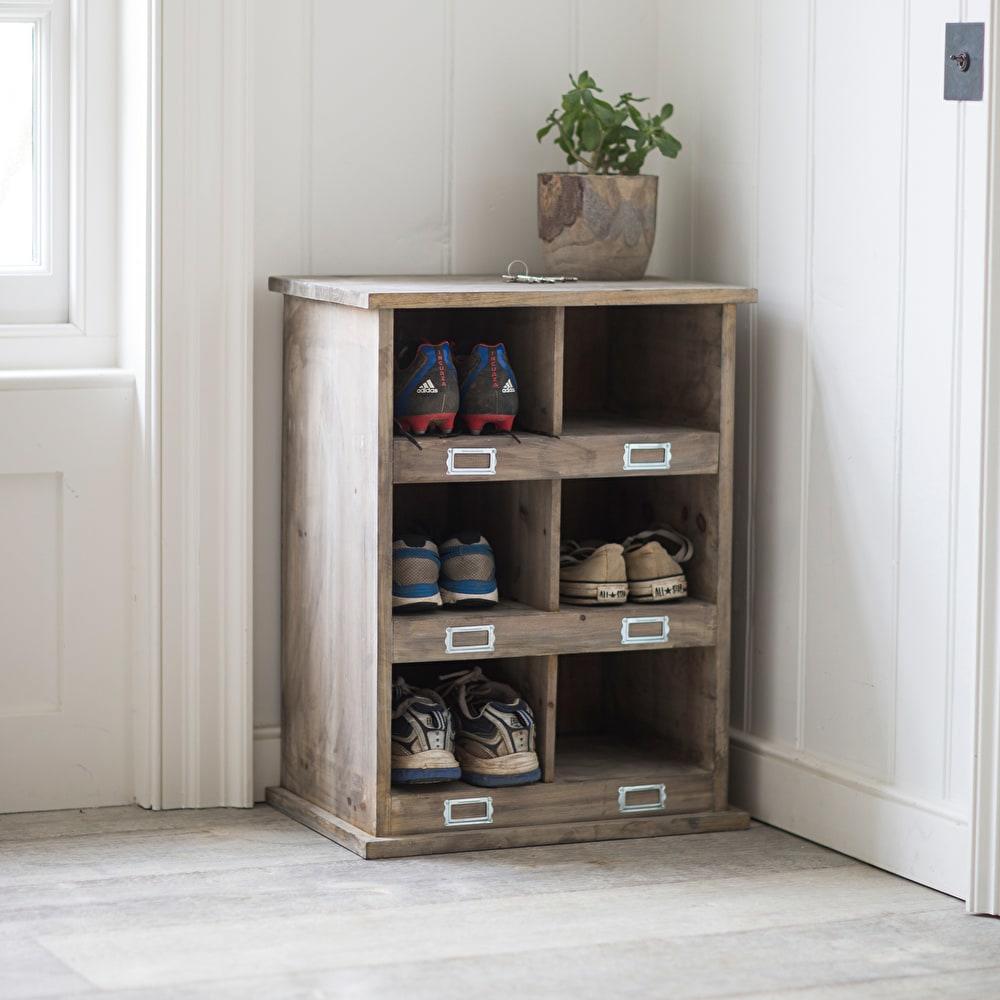 shoe storage in a spruce solid wood show locker for indoor hallway, bootroom or porch use