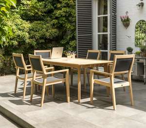 wood garden dining table textilene armchairs dining roble hardwood modern
