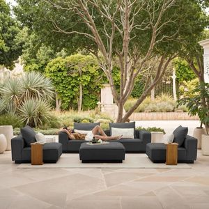 grey modern garden lounge sofa and armchairs all weather fabric outdoor patio lounging royal furniture