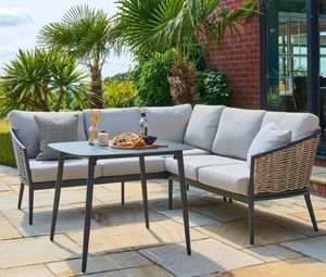 garden lounge and low dining outdoor patio furniture set aluminium and all weather rattan weave pavilion