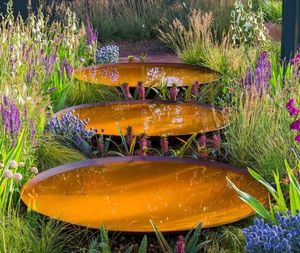 modern corten steel contemporary water bowl for garden outdoor use metal weatherproof modern water feature