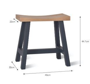 Dimensions of Dark grey, carbon Oak contemporary stool suitable for indoor and outdoor use. Also available in Natural