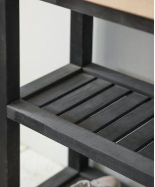 Closeup of Console Table with Slatted Shelves