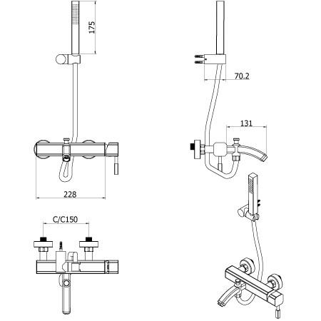 tech spec of wall mounted hand held shower and tap
