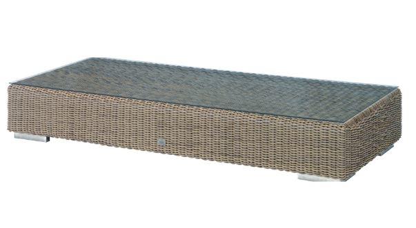 Outdoor garden furniture, allweather wicker coffee table with glass top