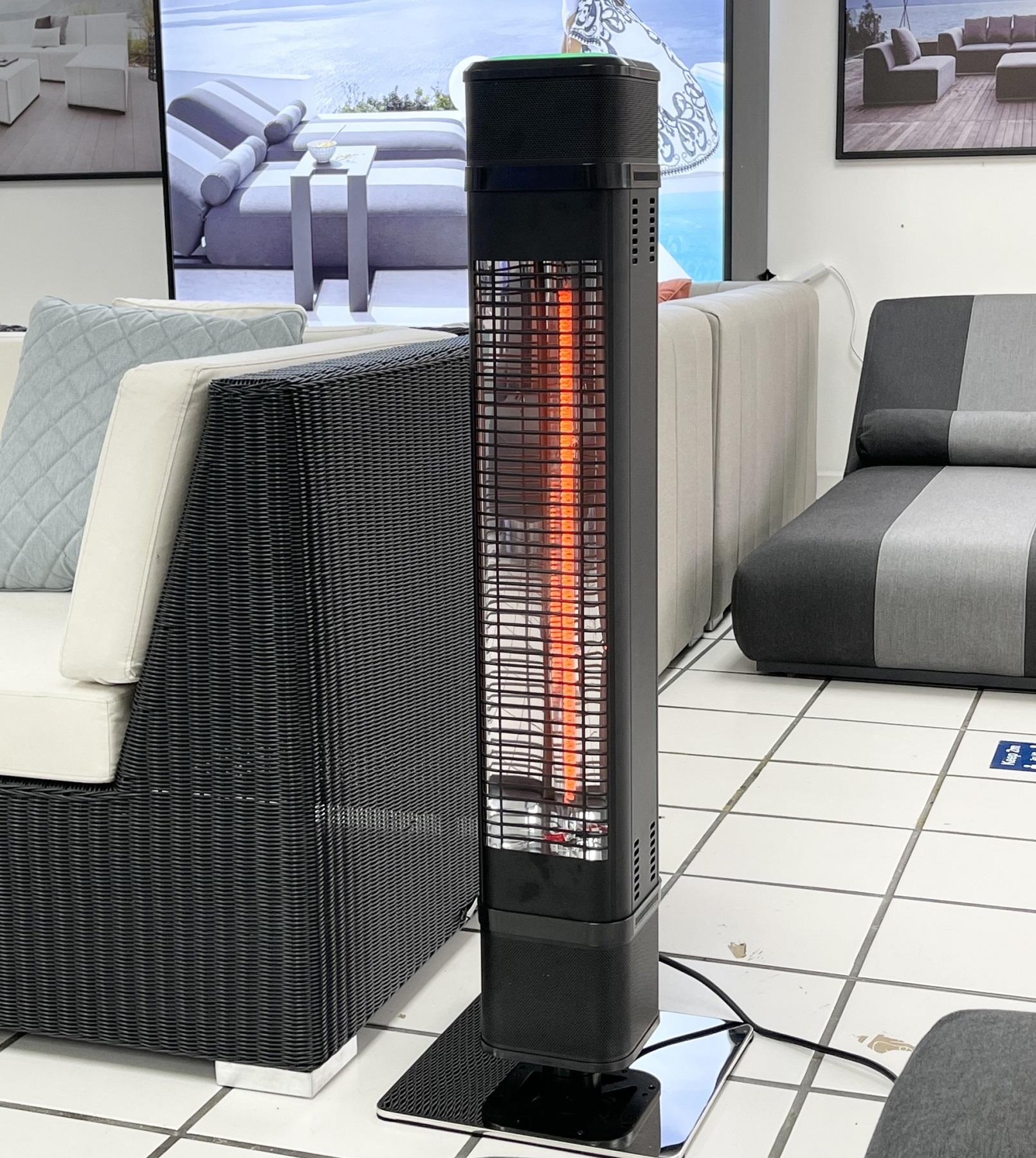 floor mounted upright electric garden patio heater and music speakers