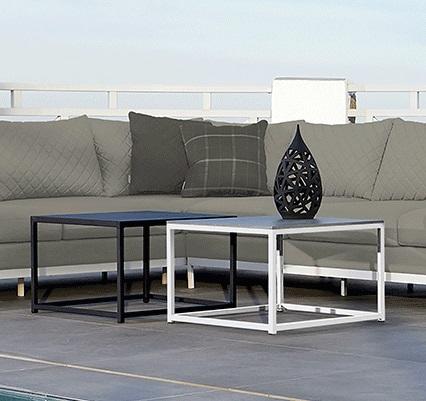 modern garden coffee tables in aluminium and ceramic top
