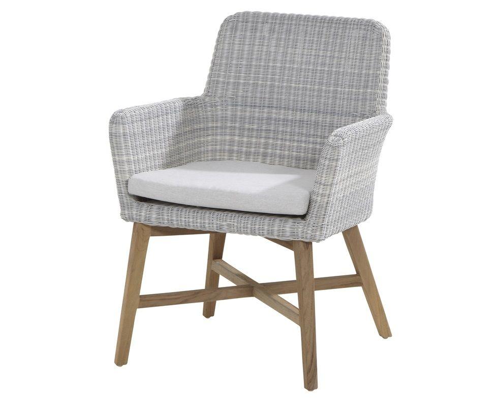 ice grey rattan weatherproof wicker garden dining chair with teak legs