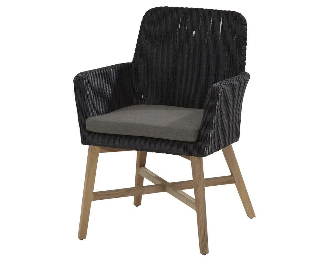 anthracite weatherproof wicker rattan garden dining chair with teak cross framed legs