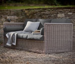 rattan garden lounge sofa 3 seater weatherproof wicker weave dark grey cushions