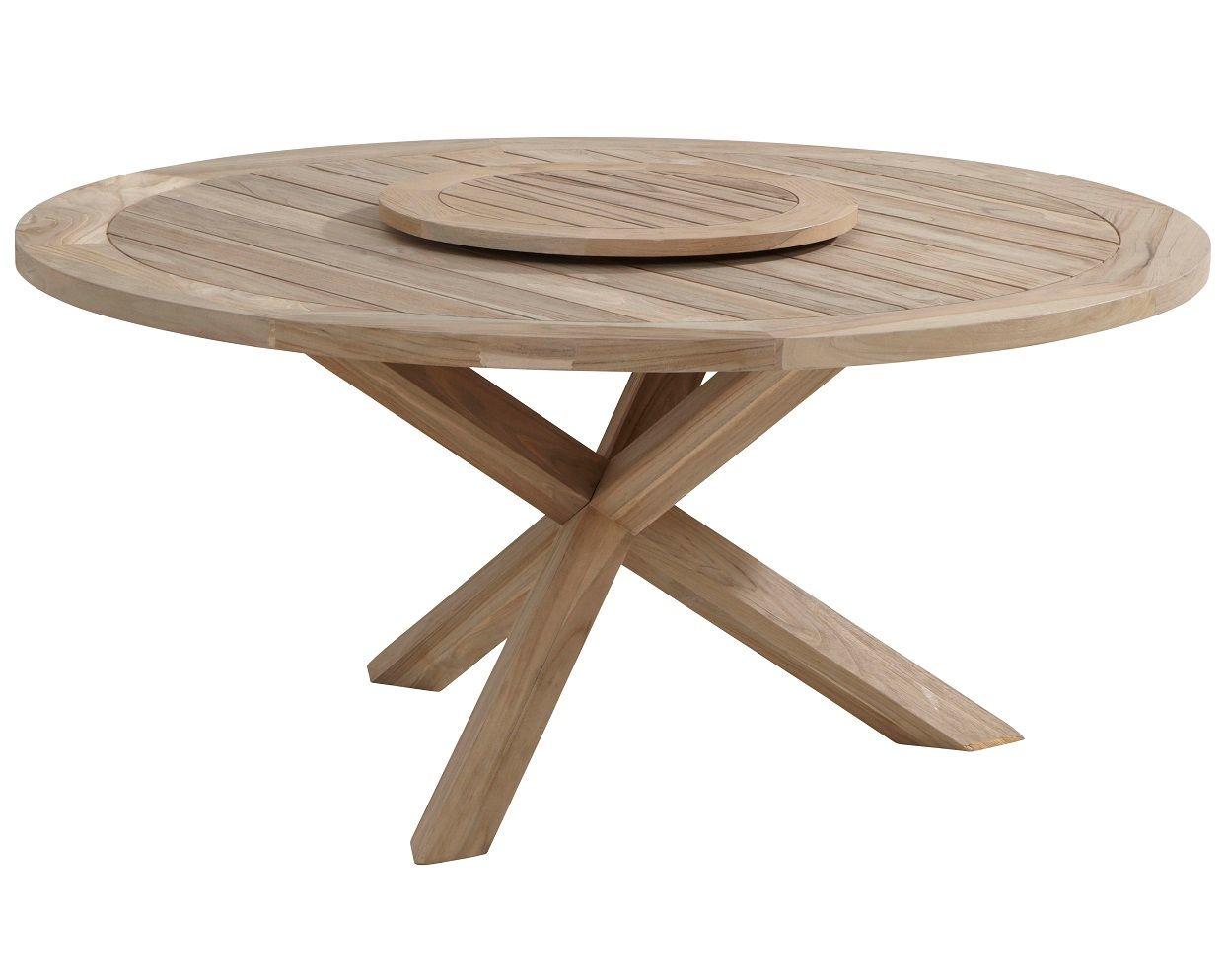 round teak garden patio dining table with lazy susan