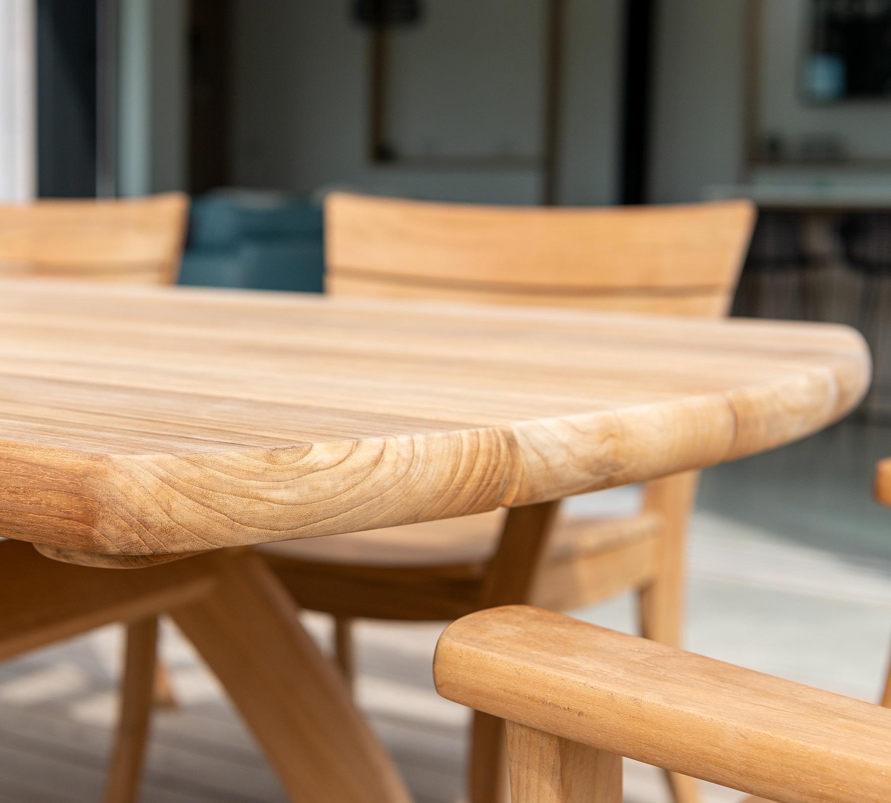solid chunky teak garden dining table detail