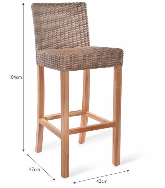 dimensions of rattan garden high bar dining chair in all weather rattan with solid teak legs for outdoor indoor use