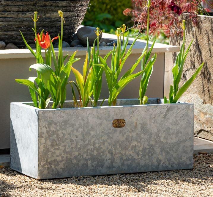trough planters in premium galvanised zinc metal