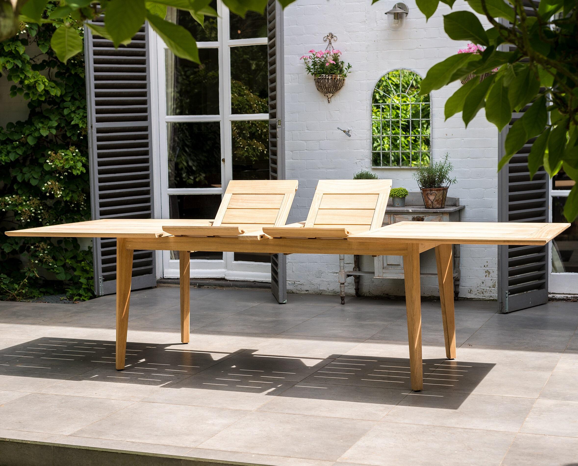extending garden dining table outdoor all weather hardwood roble mid century modern design