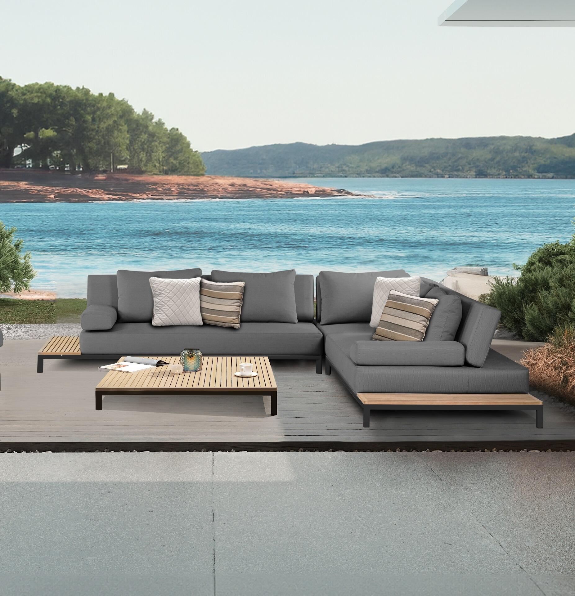 compact modern grey all weather fabric garden lounge sofa corner set modular modern motion