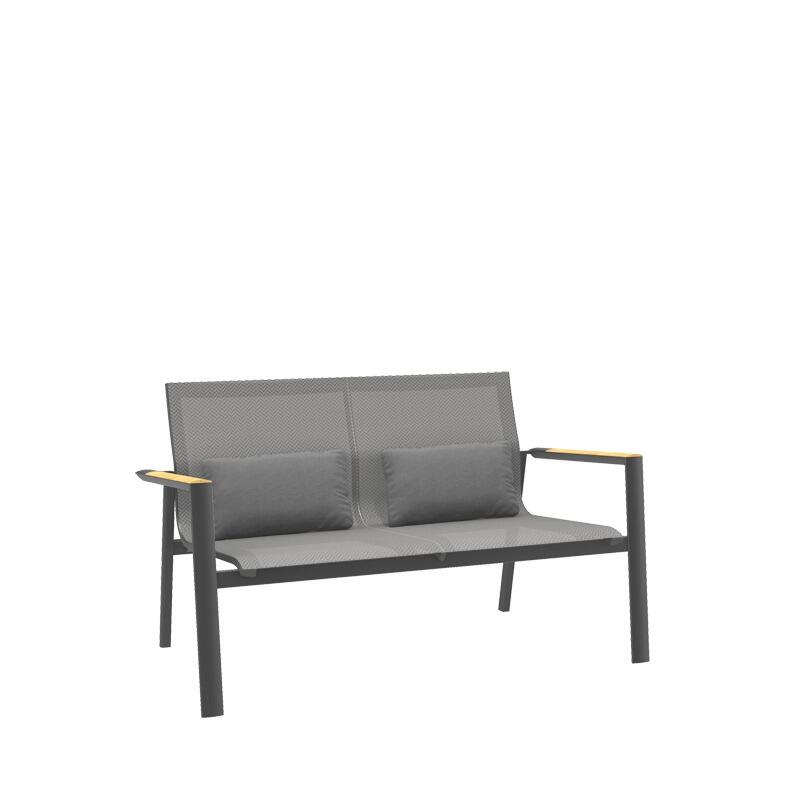 grey modern aluminium metal and sling fabric garden bench sofa 2 seater aspen