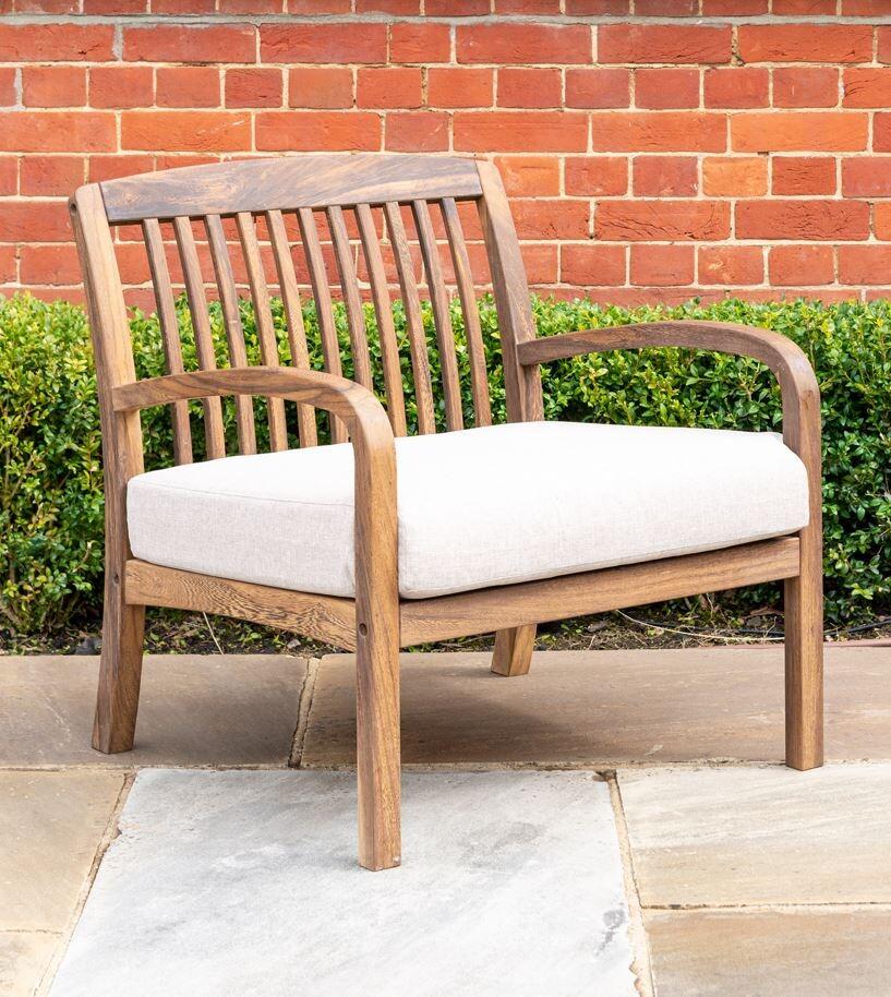 wooden garden armchair bolney acacia hardwood with ecru seat and scatter cushion