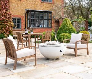 pair of wooden garden armchairs lounge chairs hardwood patio lounging seating outdoor all weather cushions sand