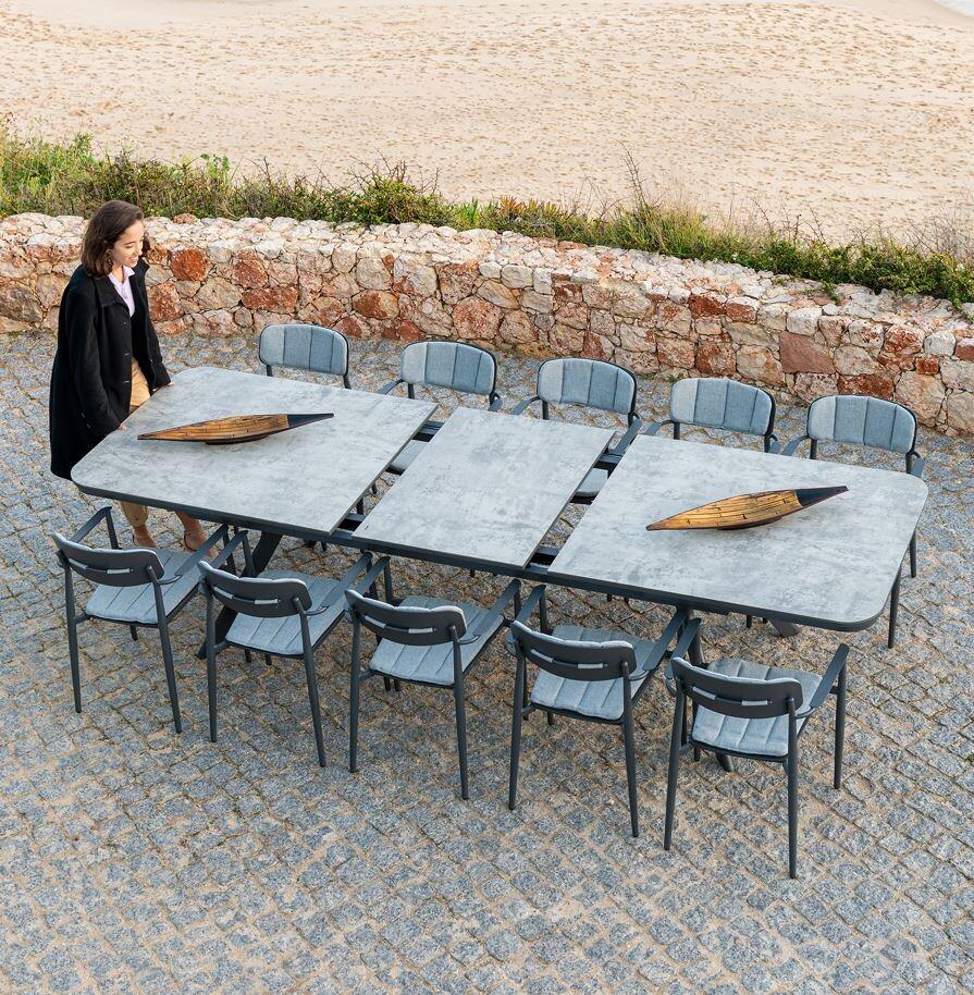 large extending garden dining table mechanism metal ceramic grey 10 seater armchairs rimini aluminium