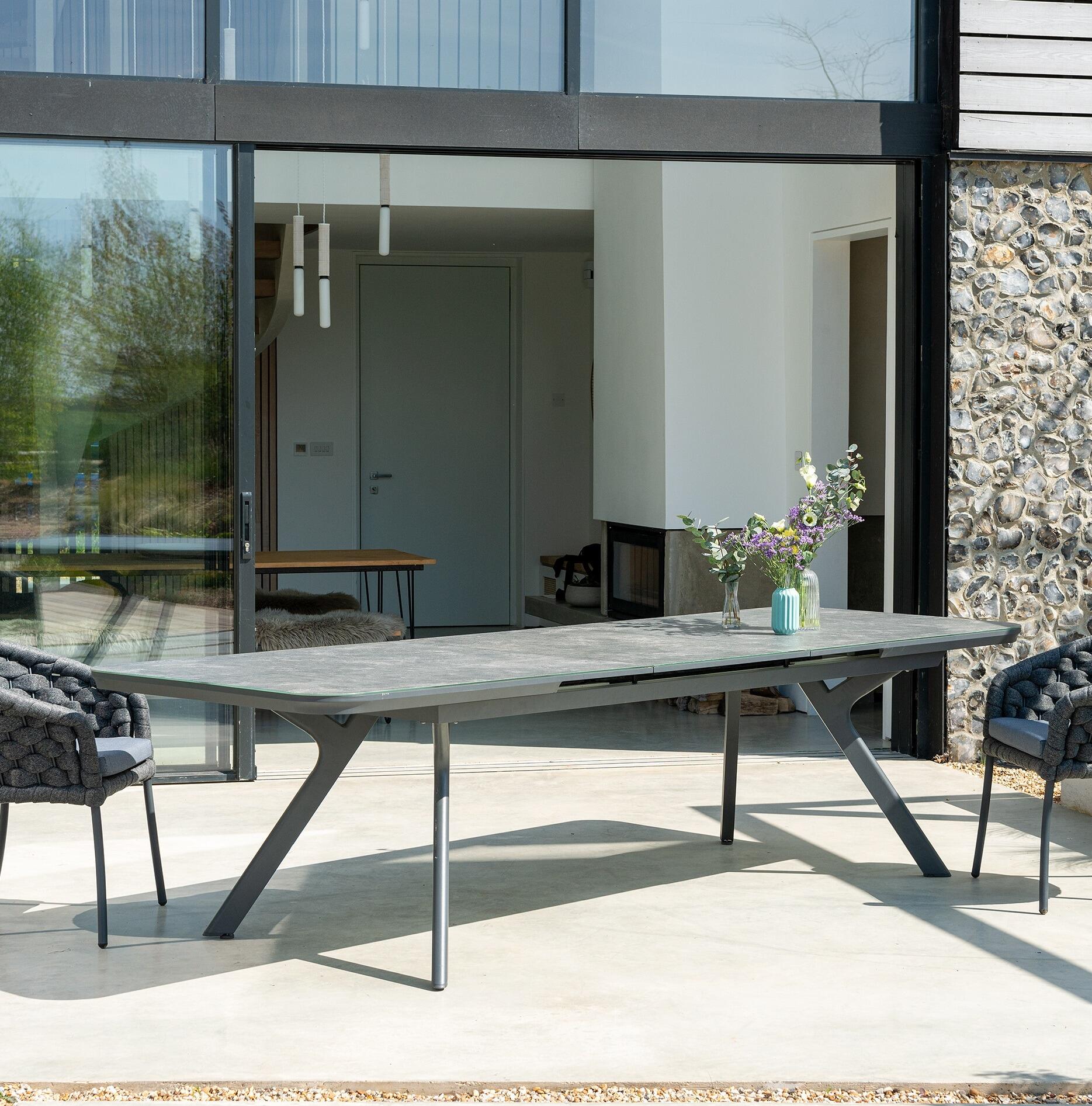 large extending garden dining table metal aluminium hpl 8 to 10 seater patio outdoor all weather