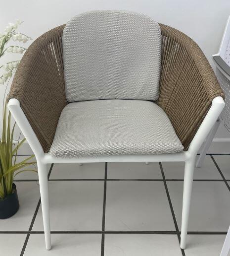 garden dining chairs patio seating white aluminium and natural all weather rope weave rattan moon