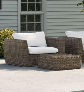 rattan garden armchair lounge chair patio ottoman footstools coffee table warm brown skala all weather weave