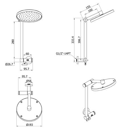 stainless steel garden shower cranked arm dimensions