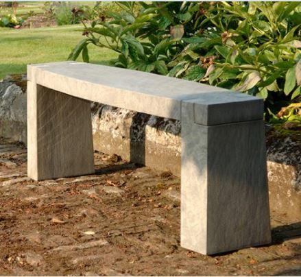 modern grey sandstone garden bench curved shape