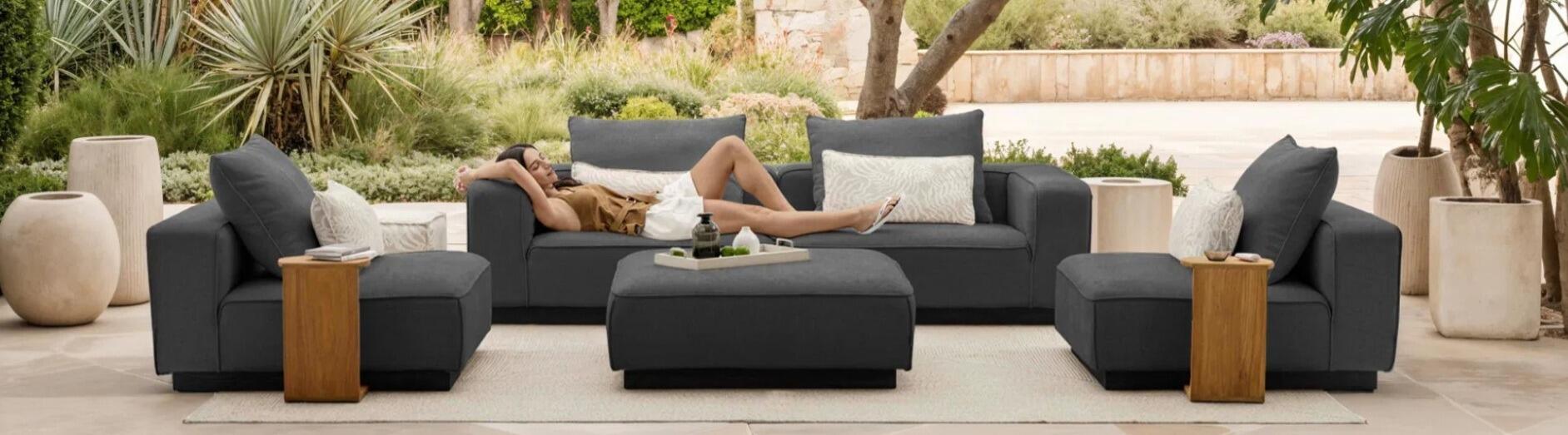 Modular All Weather Fabric Deep Seat Garden Lounge Furniture Set