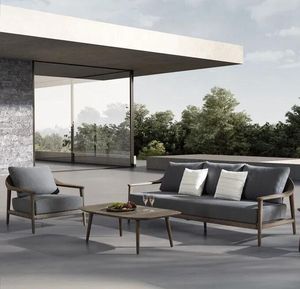 teak garden lounge sofa armchair lounging set dark wood patio outdoor all weather cushion furniture leo