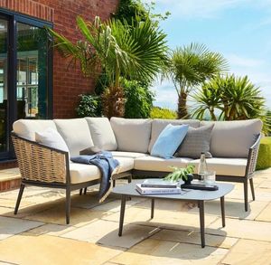 rattan garden lounge set corner sofa all weather aluminium and weave and cushions pavilion