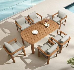 6 seater teak garden dining set high quality modern patio pallisad furniture outdoor all weather cushions