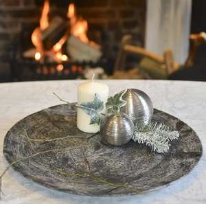 natural silver grey slate dish or bowl with christmas decorations