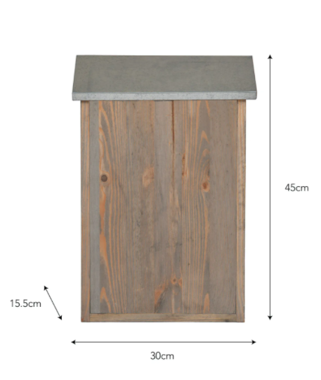 Natural wooden outdoor post box with metal lid for wall hanging