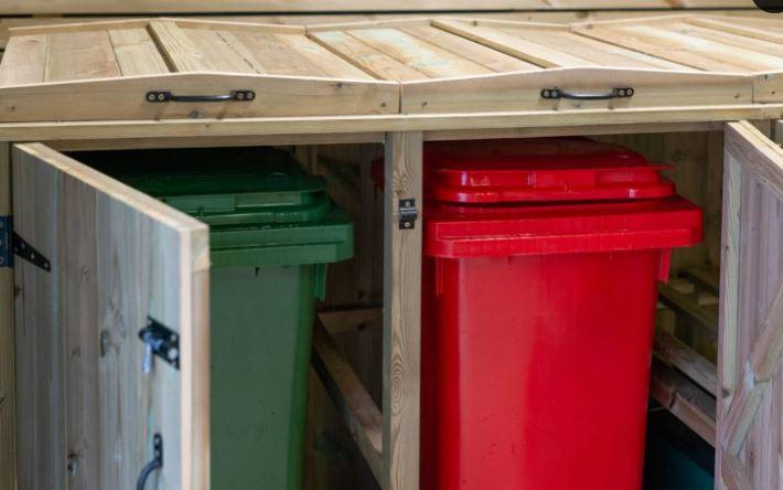 two wheelie bin and two recycle box wooden store