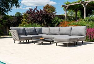 weatherproof garden corner sofa set with aluminium frame in light grey