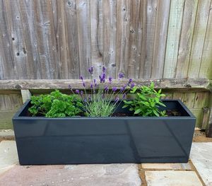 modern garden fibreglass trough planter dark grey gloss