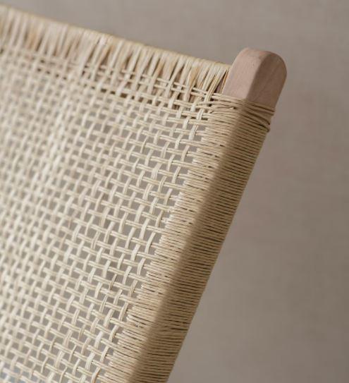 beechwood casual lounge chair folding detail or paper rope weave