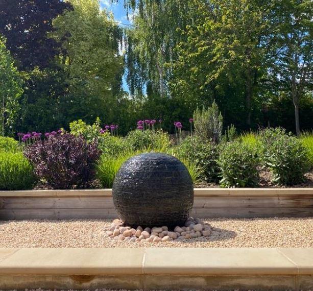 layered natural slate spherical garden water feature