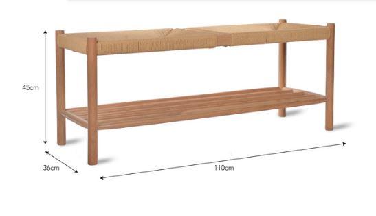 dimension of oak indoor hallway bench with weave seat ans storage shelf