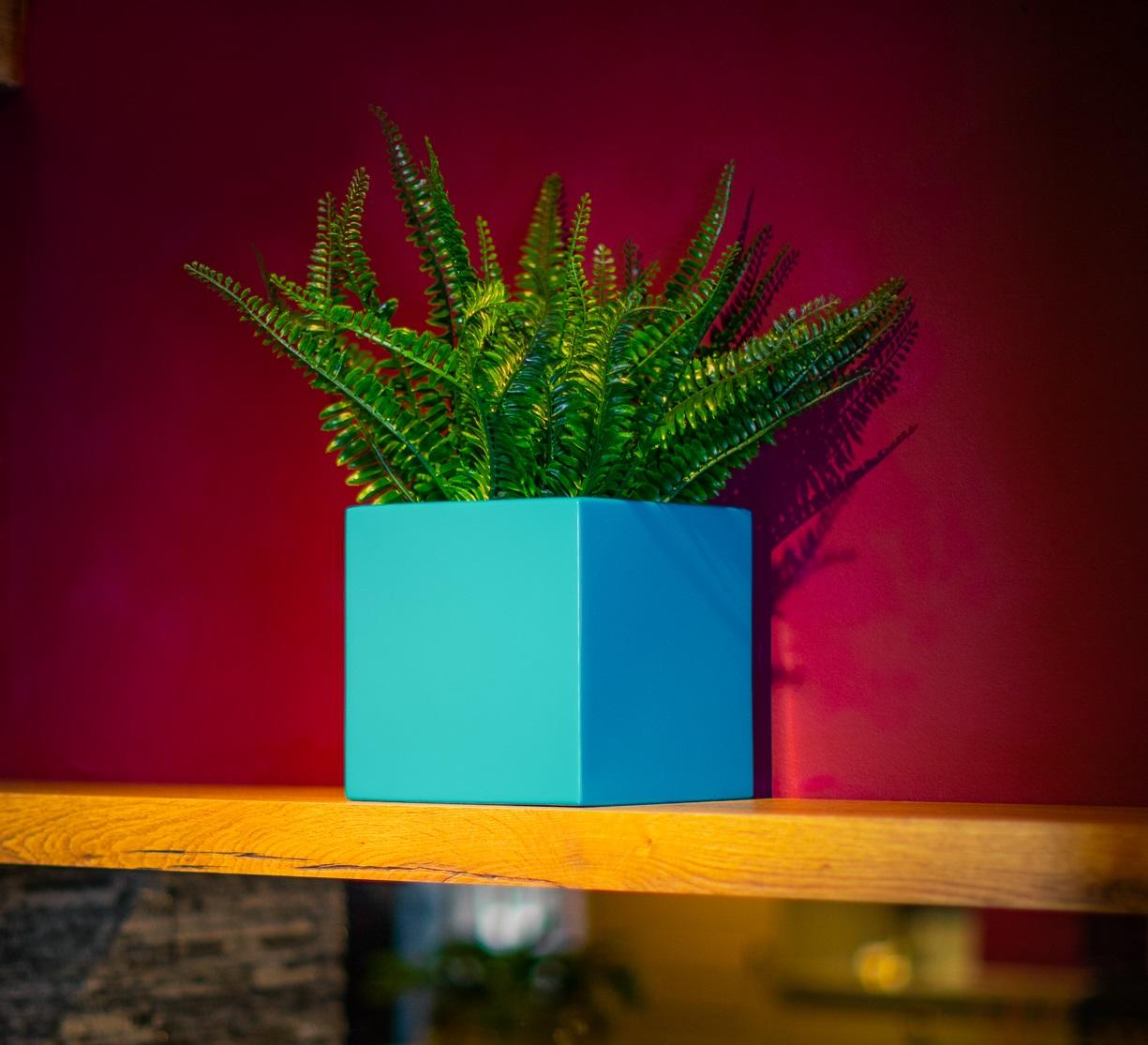 turquoise garden planter square cube modern fibreglass pot indoor outdoor weatherproof