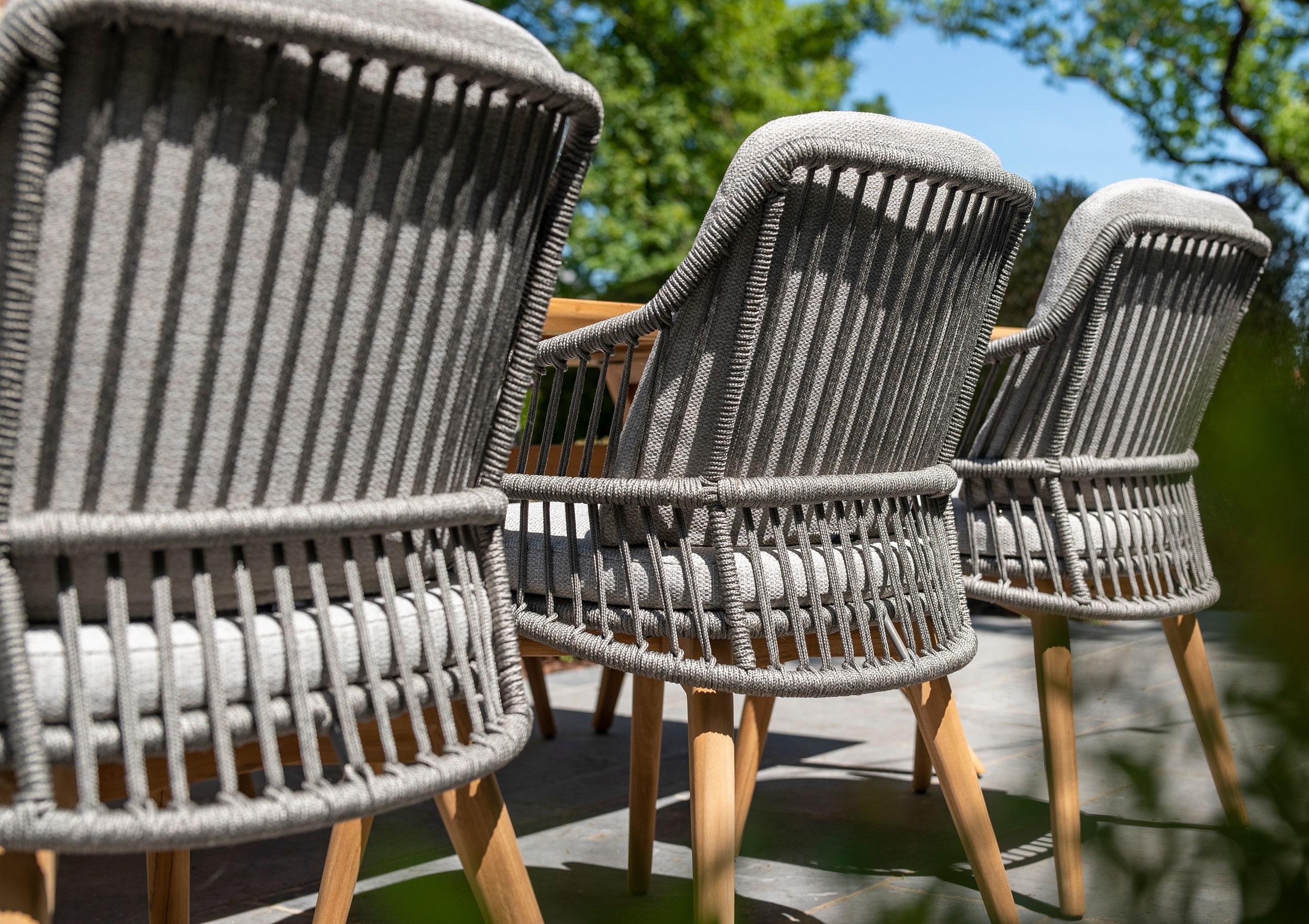 garden rope weave patio garden dining chairs in light grey